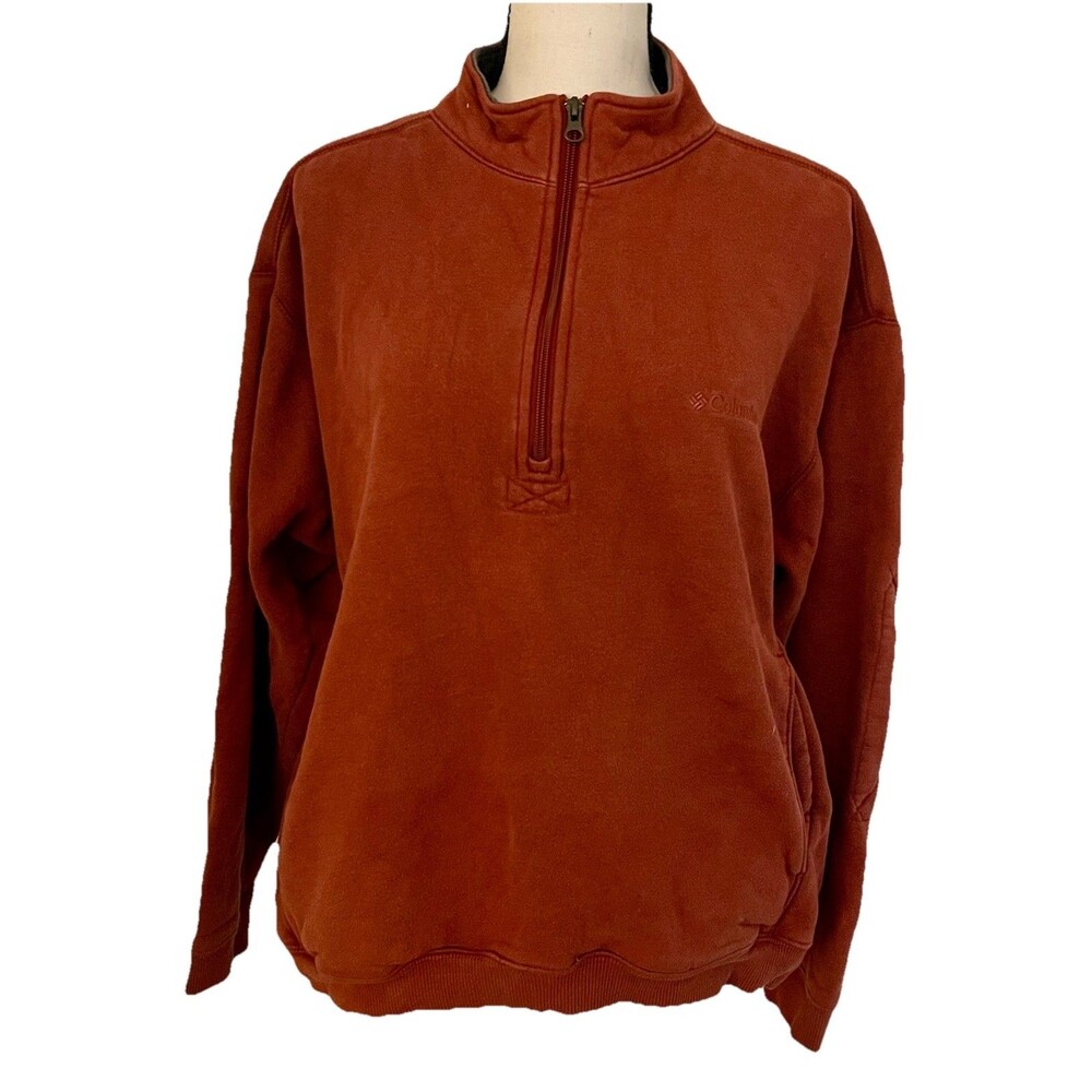 Men’s Columbia Tan 1/2 Zip Fleece Pullover Sweatshirt Padded Elbows Mock Neck M